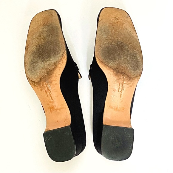 SALVATORE FERRAGAMO black fabric buckle strap detail slip on mules loafer - Picture 7 of 13